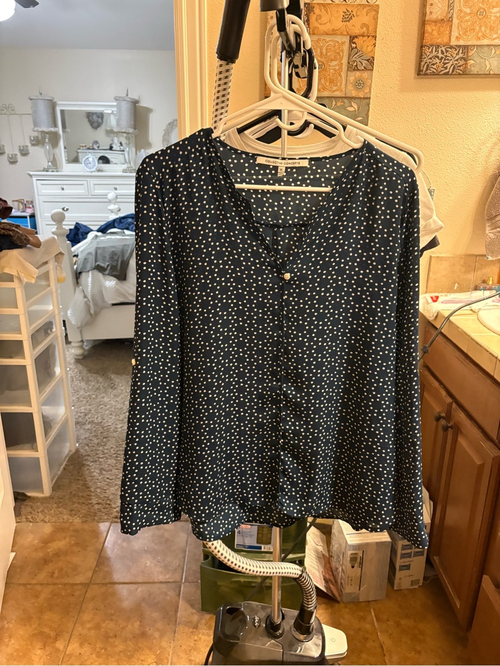 Collective Concepts Navy Polka Dot Button-Front Top